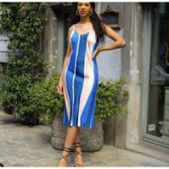 H&M X Lemlem Vertical Stripe Blue, Cream Blogger Favourite Slip Dress NWT - Picture 12 of 12